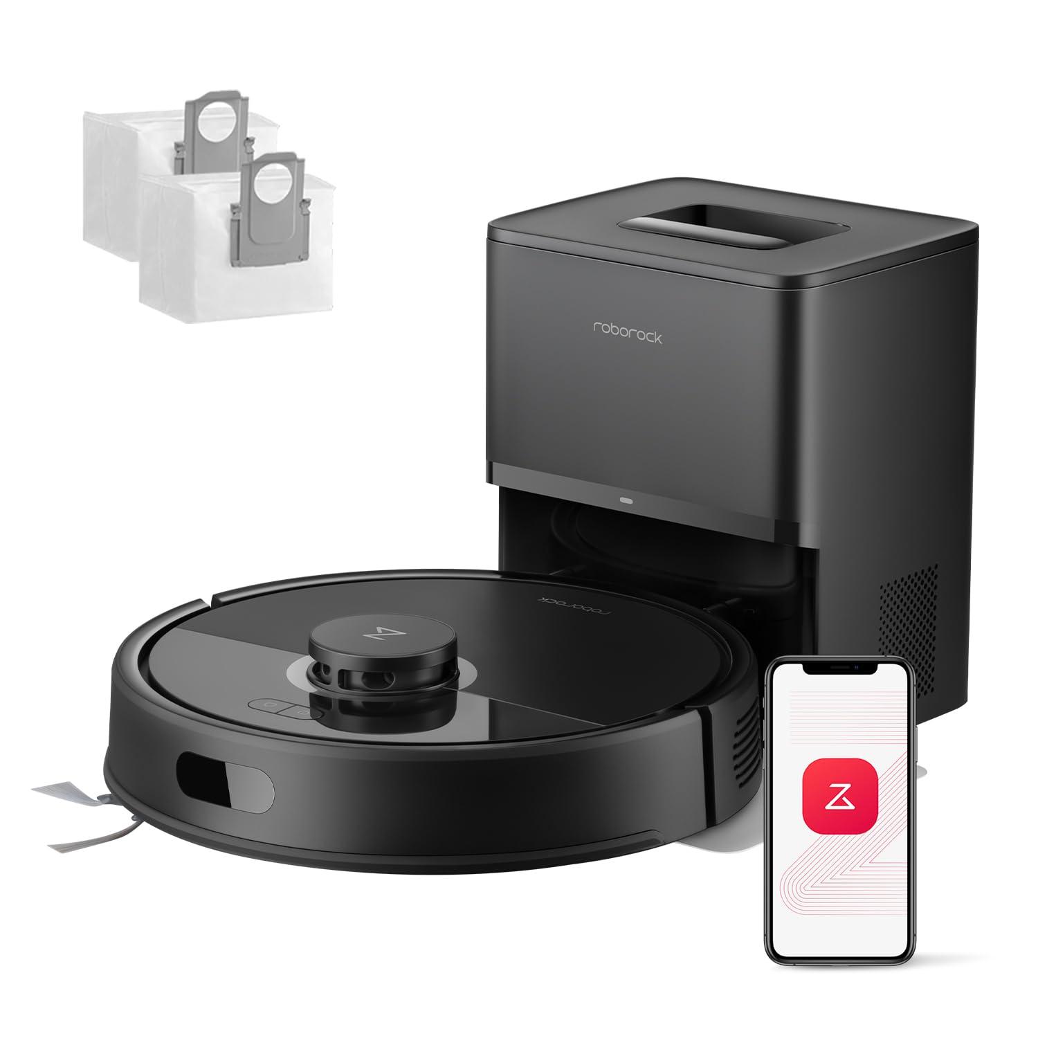 roborock Q7 L5+ Set Aspirateur Robot Laveur avec Station, 8000 Pa Aspiration, Vidange Automatique, 3 Niveaux d'eau, Double Anti-emmêlement, Navigation LiDAR, Idéal pour Poils d'animaux/Tapis, App Set Noir