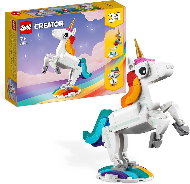 LEGO Creator 3-en-1 La Licorne Magique - Jouet de Construction avec Figurine d'animal se Transformant en Hippocampe ou Paon - Cadeau Original pour Fille ou Garçon dès 7 Ans 31140